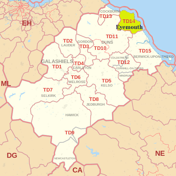 TD14 postcode map, ​​​​​​​​​​​​​​​​​​Galashiels skip hire